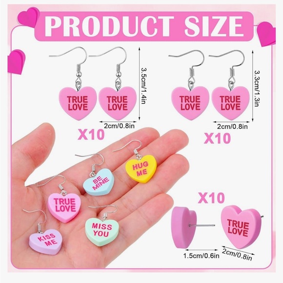 15 Pairs Valentine's Day Heart Candy Charms Earrings - Picture 3 of 5